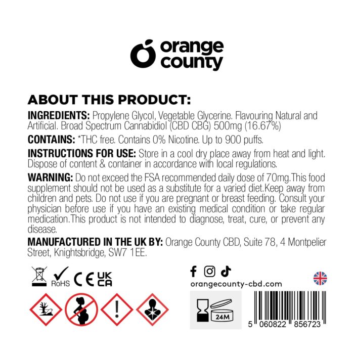 900PuffDisposablesExports_900PuffDisposables-MangoIce 3ml CBD/CBG - MANGO ICE (500mg) - Dr. Smoke Benalmádena - Málaga